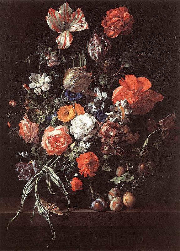RUYSCH, Rachel Still-Life with Bouquet of Flowers and Plums af Spain oil painting art